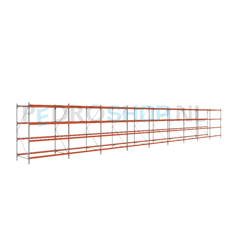 Grootvakstelling: 200cm (h) x 100cm (d) x 1402cm (l) x 4 niveaus