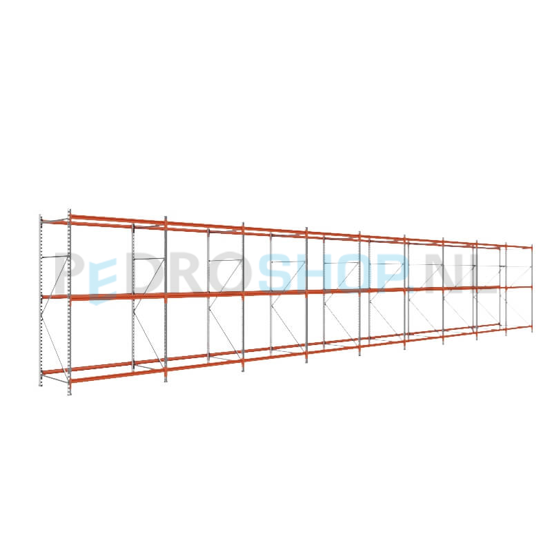 Grootvakstelling: 250cm (h) x 100cm (d) x 1402cm (l) x 3 niveaus