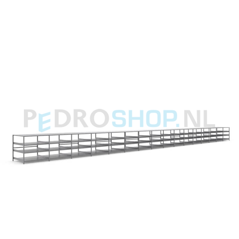 Metalen stellingkast: 100cm (h) x 100cm (d) x 1613.2cm (l)