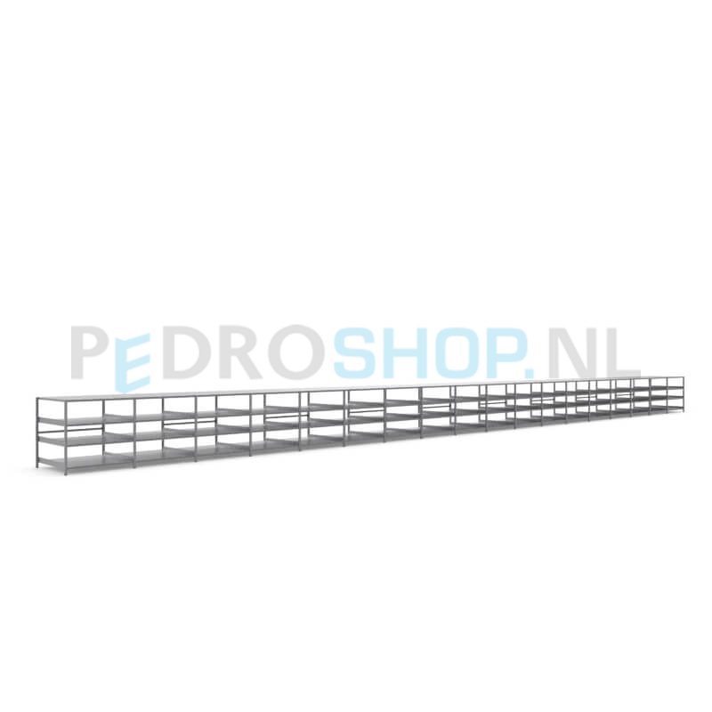 Metalen stellingkast: 100cm (h) x 100cm (d) x 1814.4cm (l)