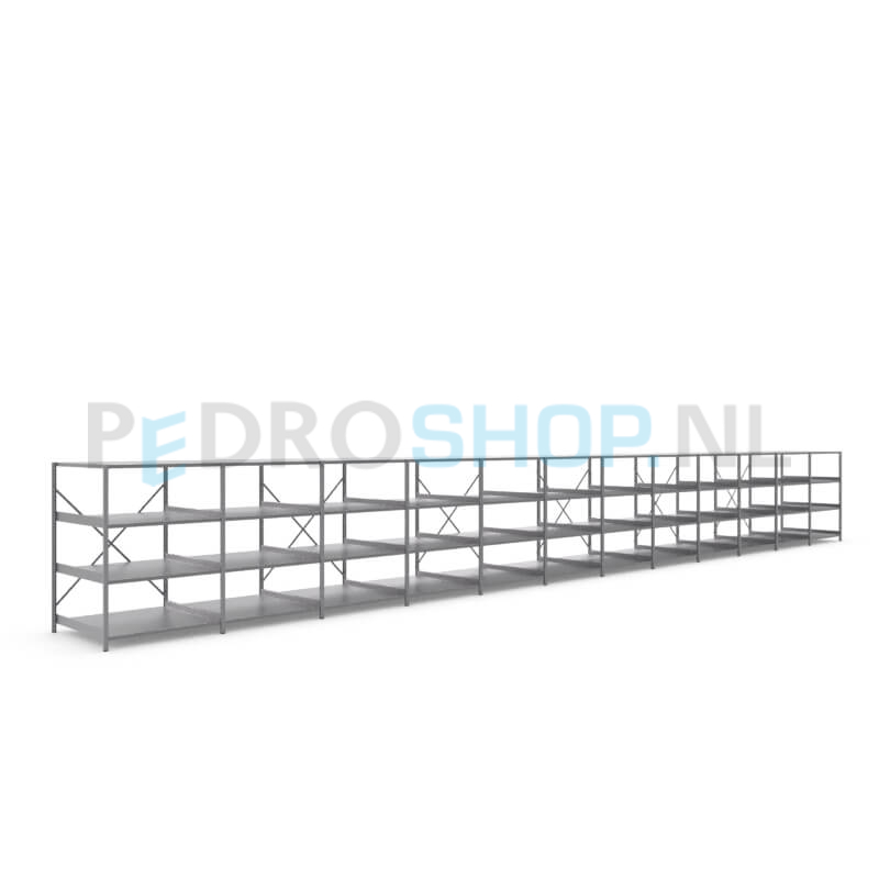 Metalen stellingkast: 140cm (h) x 100cm (d) x 1210.8cm (l)