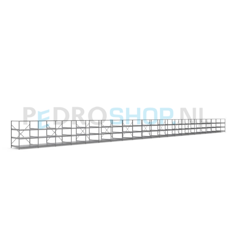 Metalen stellingkast: 140cm (h) x 100cm (d) x 2216.8cm (l)