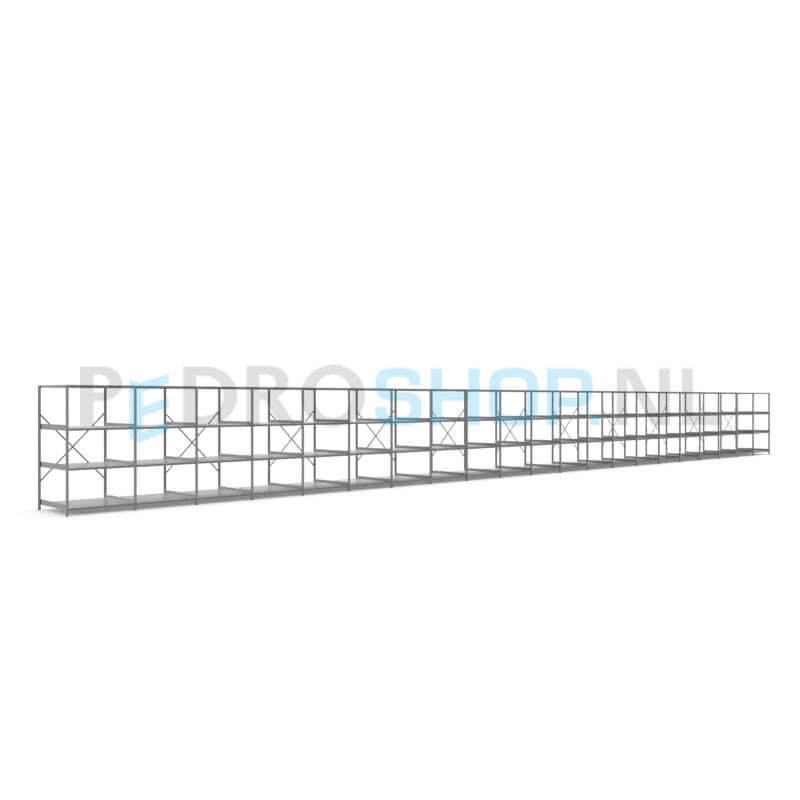 Metalen stellingkast: 180cm (h) x 100cm (d) x 2116.2cm (l)