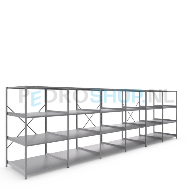 Metalen stellingkast: 180cm (h) x 100cm (d) x 607.2cm (l)