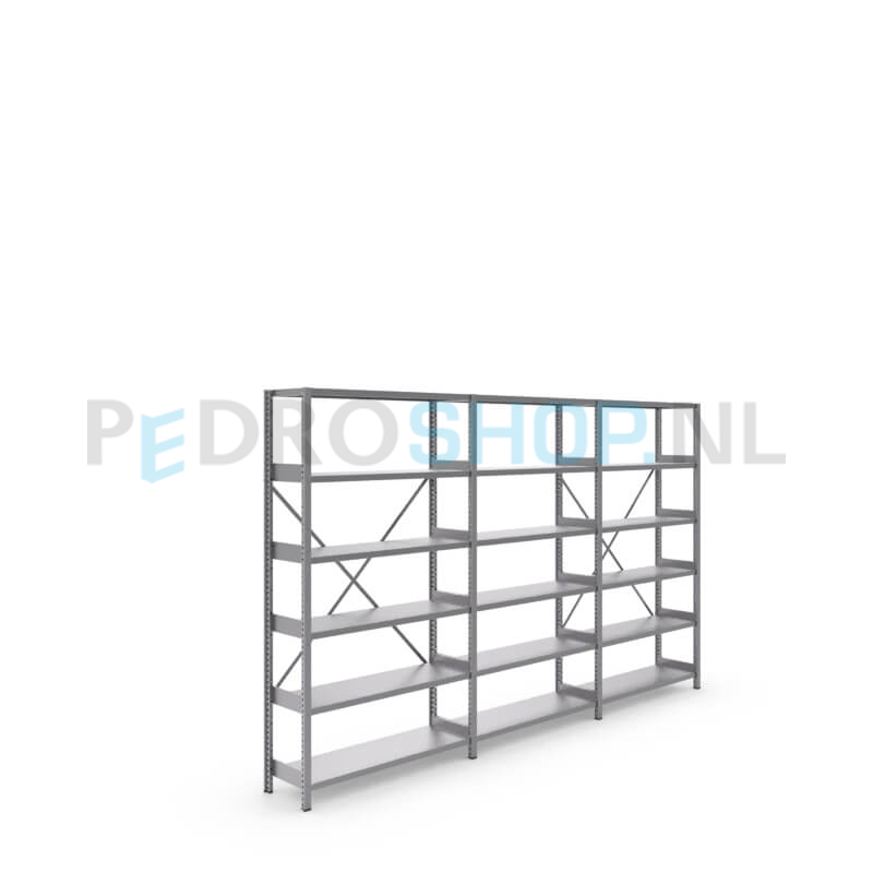 Metalen stellingkast: 180cm (h) x 30cm (d) x 305.4cm (l)