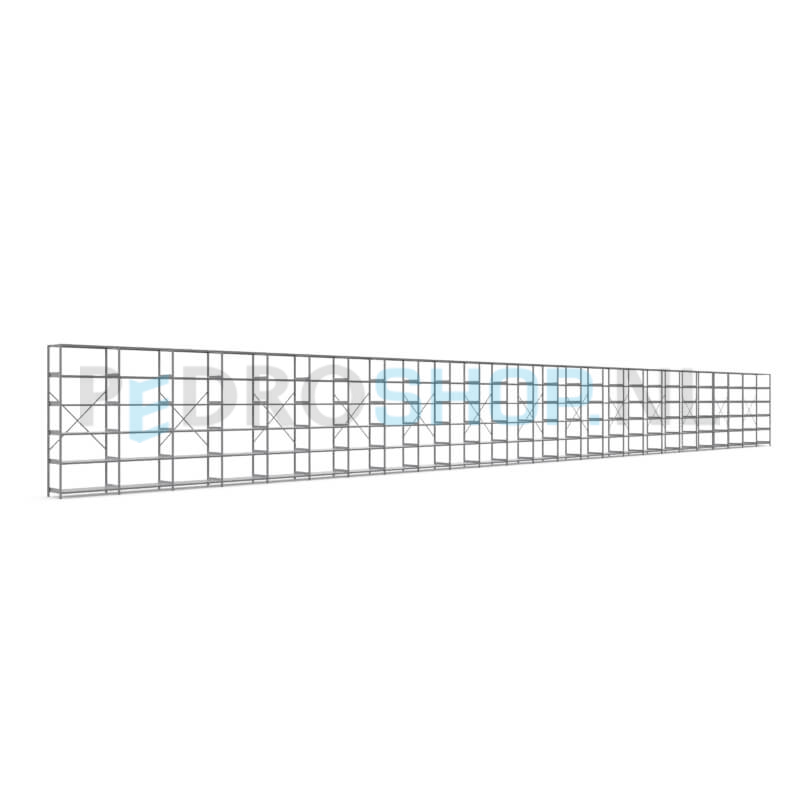 Metalen stellingkast: 250cm (h) x 50cm (d) x 2518.6cm (l)