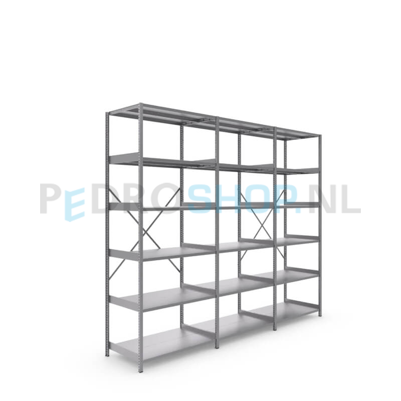 Metalen stellingkast: 250cm (h) x 60cm (d) x 305.4cm (l)