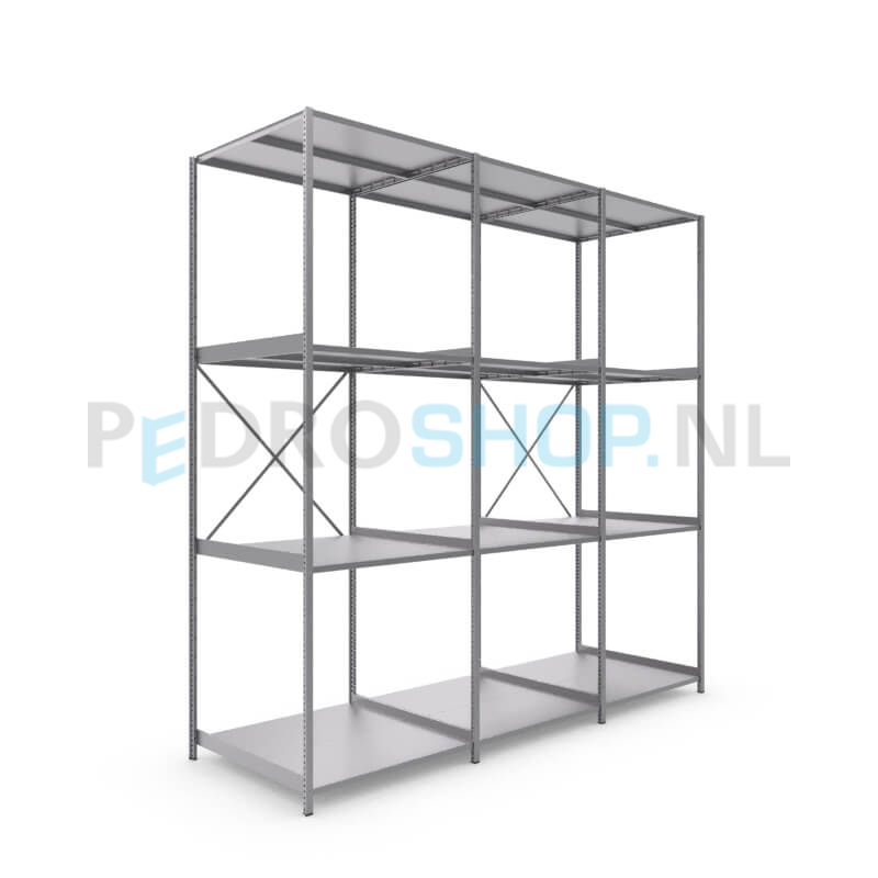 Metalen stellingkast: 300cm (h) x 100cm (d) x 305.4cm (l)