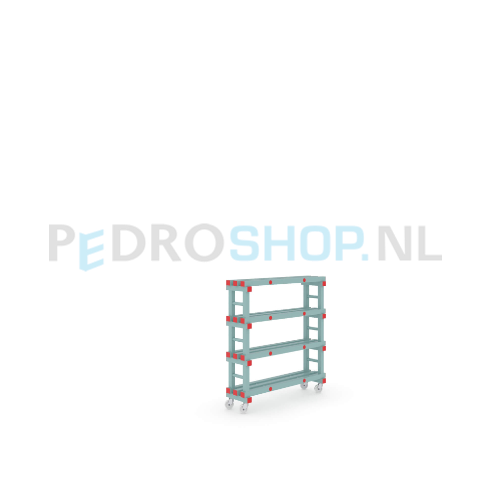 Kunststof stelling: 128cm (h) x 30cm (d) x 120cm (l)