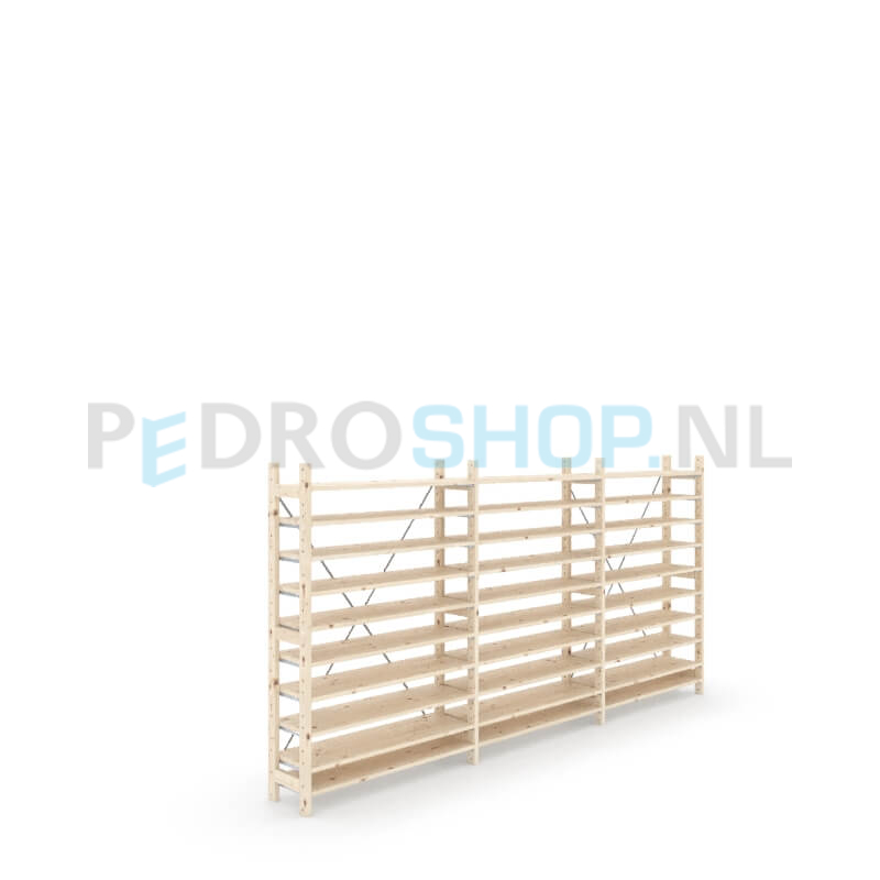 Houten stellingkast Easyrek: 150cm (h) x 30cm (d) x 303cm (l)