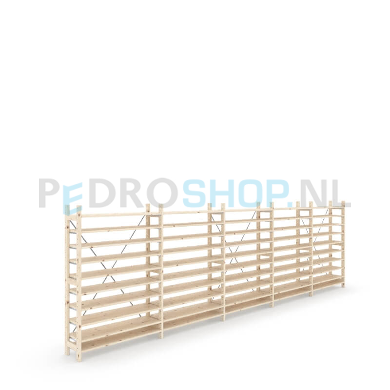 Houten stellingkast Easyrek: 150cm (h) x 30cm (d) x 503cm (l)