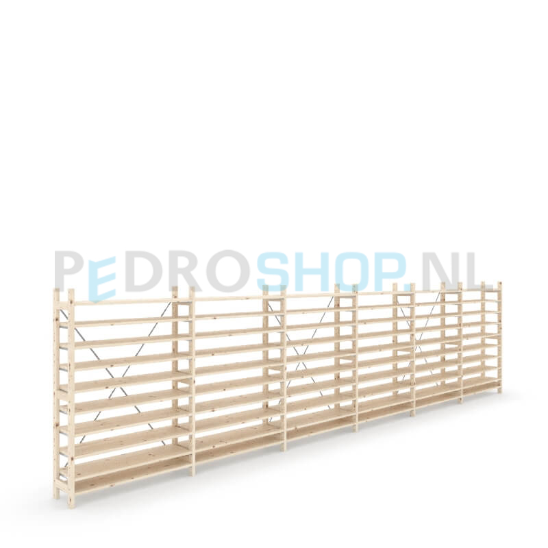 Houten stellingkast Easyrack: 150cm (h) x 30cm (d) x 603cm (l)