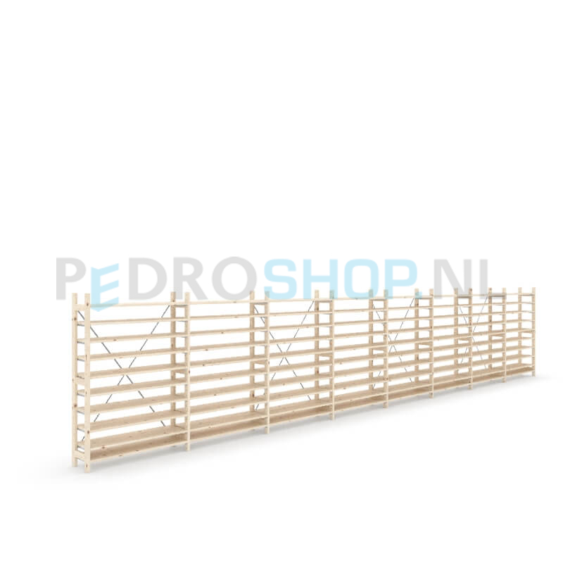 Houten stellingkast Easyrack: 150cm (h) x 30cm (d) x 803cm (l)