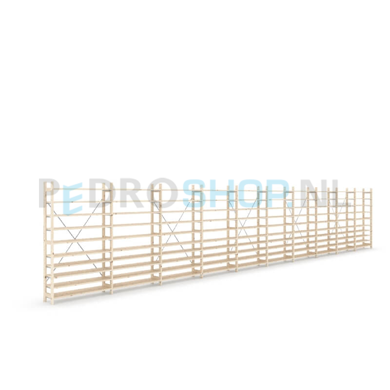 Houten stellingkast Easyrack: 180cm (h) x 30cm (d) x 1003cm (l)