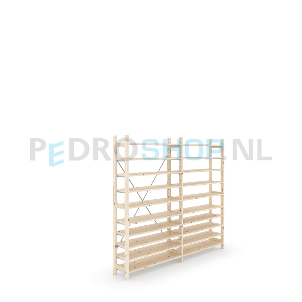 Houten stellingkast Easyrack: 180cm (h) x 30cm (d) x 203cm (l)