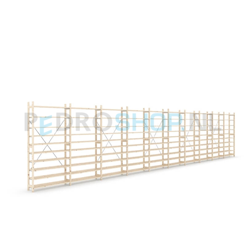 Houten stellingkast Easyrack: 210cm (h) x 30cm (d) x 1003cm (l)
