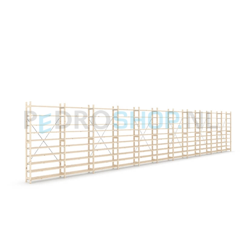 Houten stellingkast Easyrek: 210cm (h) x 30cm (d) x 1103cm (l)
