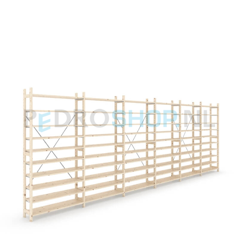 Houten stellingkast Easyrek: 210cm (h) x 30cm (d) x 603cm (l)
