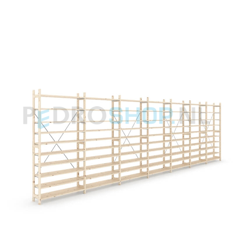 Houten stellingkast Easyrek: 210cm (h) x 30cm (d) x 703cm (l)