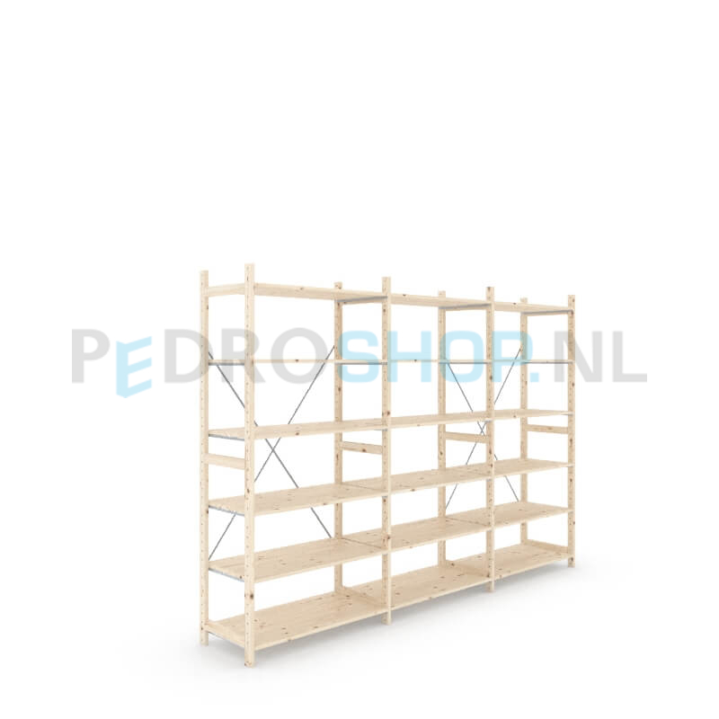 Houten stellingkast Easyrek: 210cm (h) x 50cm (d) x 303cm (l)