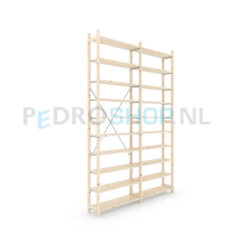 Houten stellingkast Easyrack: 300cm (h) x 30cm (d) x 203cm (l)