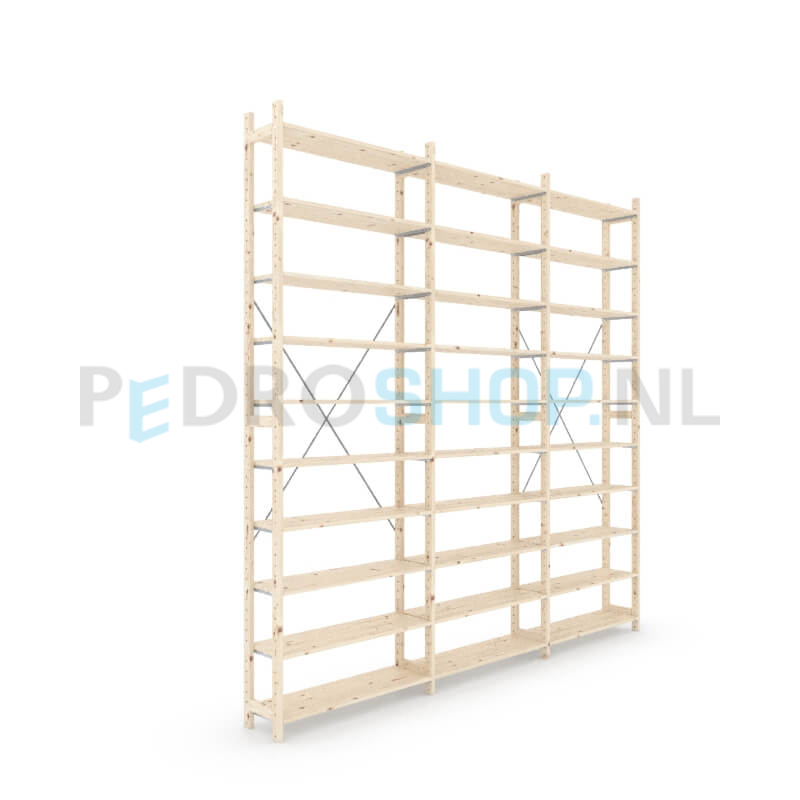 Houten stellingkast Easyrack: 300cm (h) x 30cm (d) x 303cm (l)