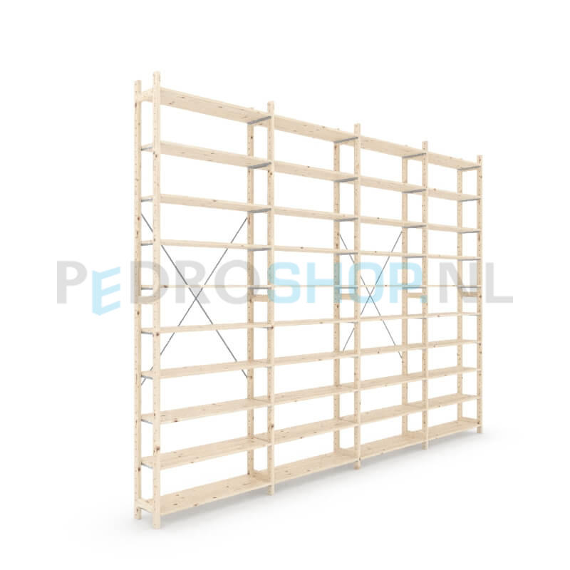 Houten stellingkast Easyrek: 300cm (h) x 30cm (d) x 403cm (l)