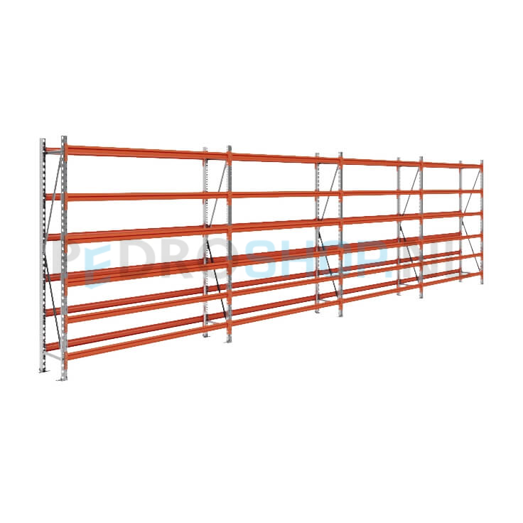 Grootvakstelling: 200cm (h) x 40cm (d) x 766cm (l) x 6 niveaus