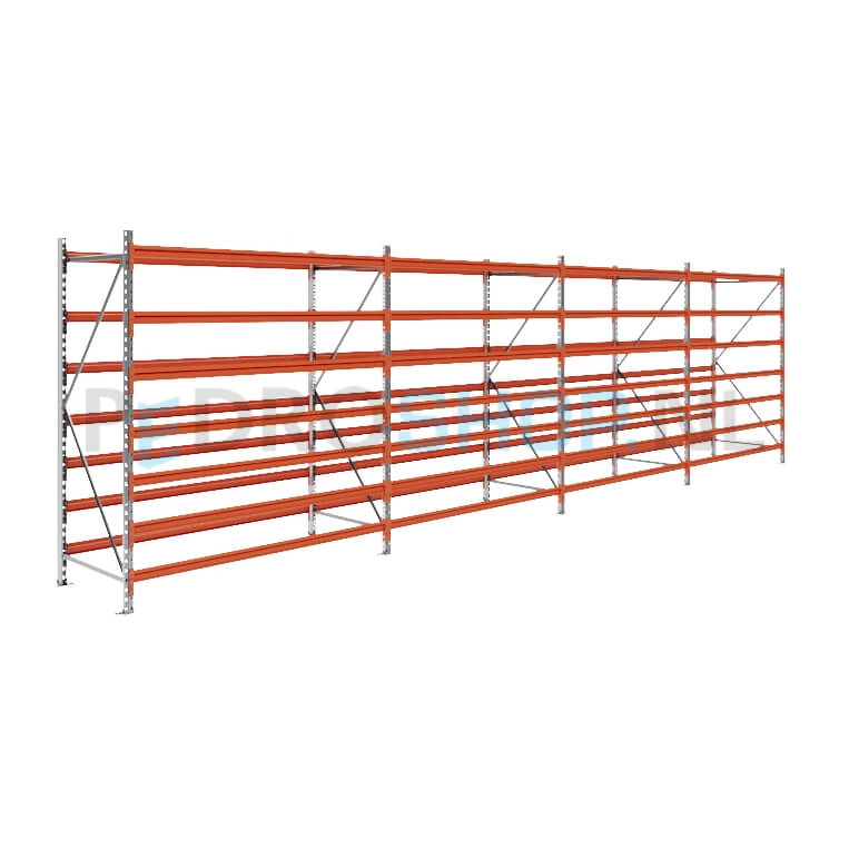 Grootvakstelling: 200cm (h) x 80cm (d) x 766cm (l) x 7 niveaus