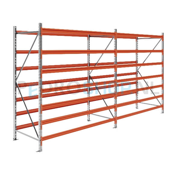 Grootvakstelling: 200cm (h) x 80cm (d) x 385.6cm (l) x 7 niveaus