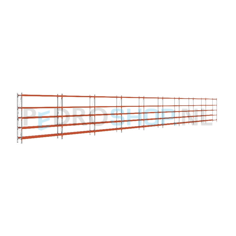 Grootvakstelling: 200cm (h) x 40cm (d) x 1717cm (l) x 5 niveaus