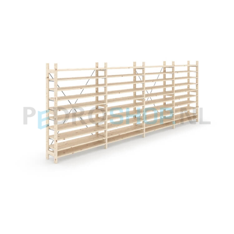 Houten stellingkast Easyrek: 150cm (h) x 30cm (d) x 403cm (l)