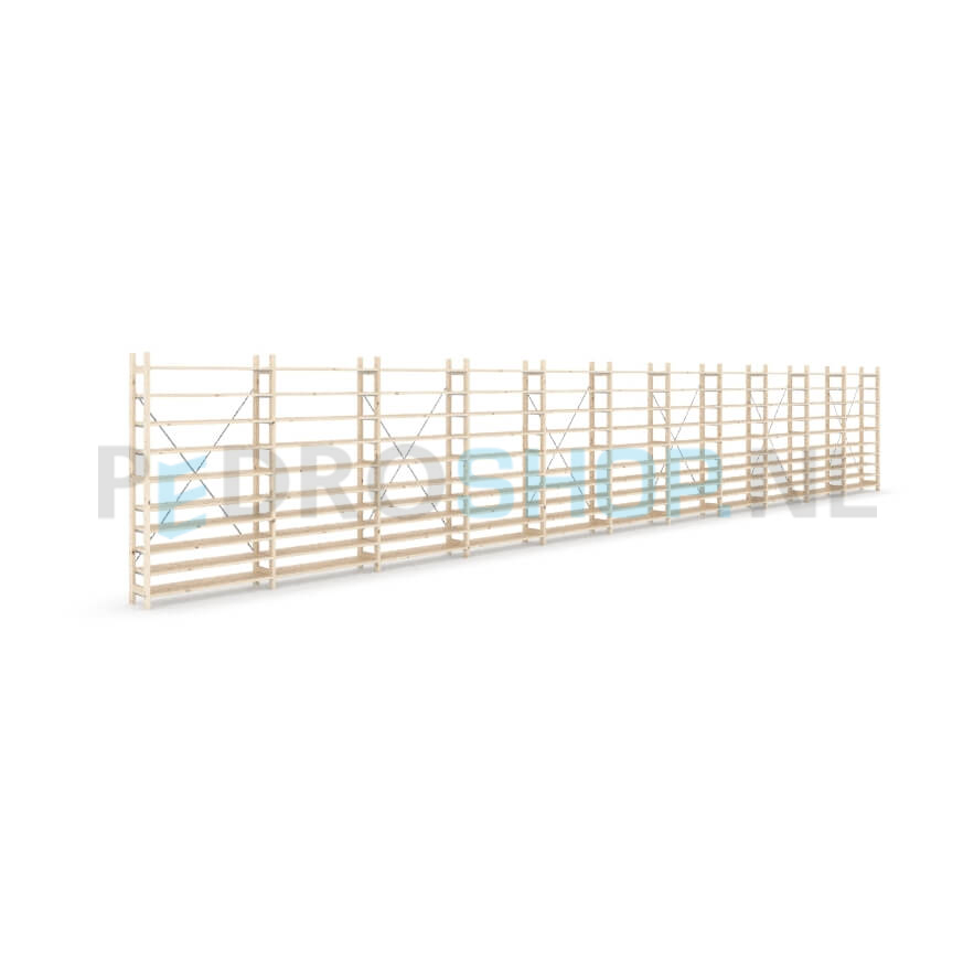 Houten stellingkast Easyrek: 180cm (h) x 30cm (d) x 1103cm (l)