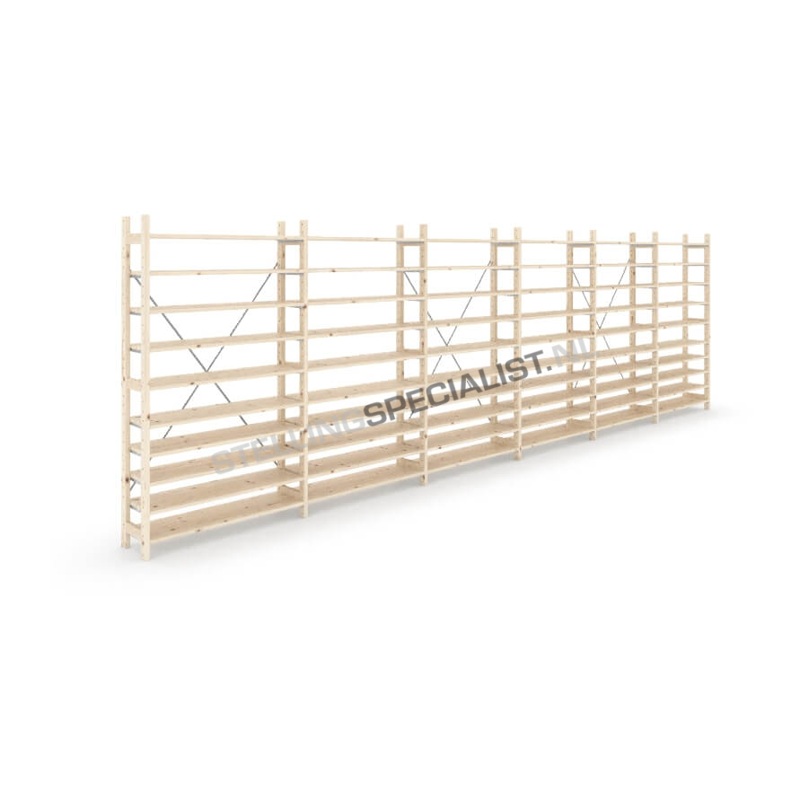 Houten stellingkast Easyrek: 180cm (h) x 30cm (d) x 603cm (l)