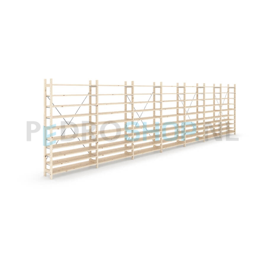 Houten stellingkast Easyrek: 180cm (h) x 30cm (d) x 703cm (l)