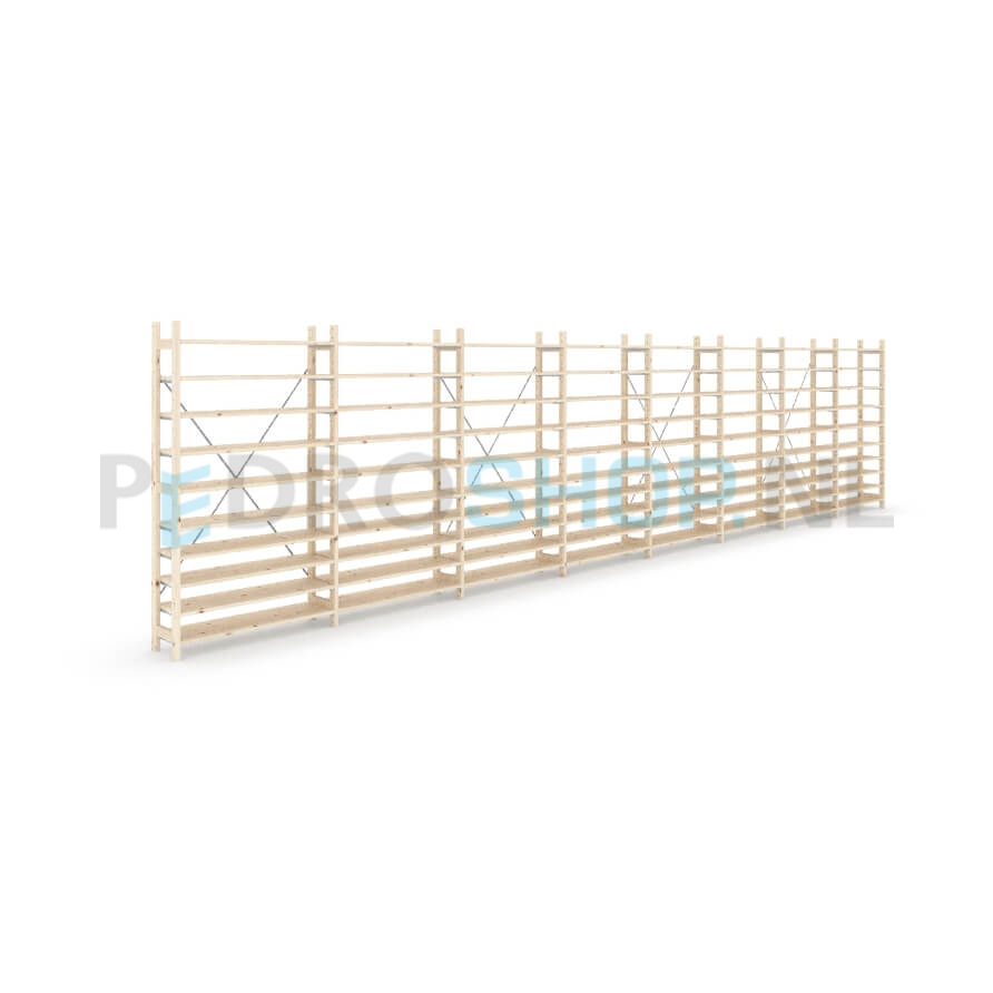 Houten stellingkast Easyrek: 180cm (h) x 30cm (d) x 803cm (l)
